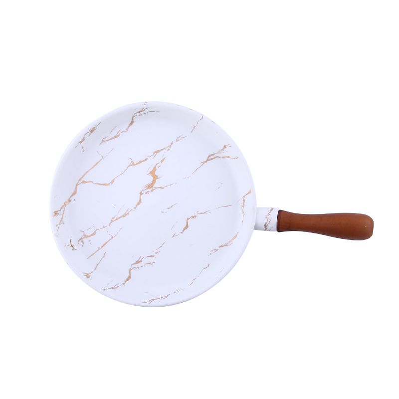 Simple matte gold marble-patterned ceramic dinner plates, European-style pizza plates with bamboo handles, household round plates wholesale details Picture