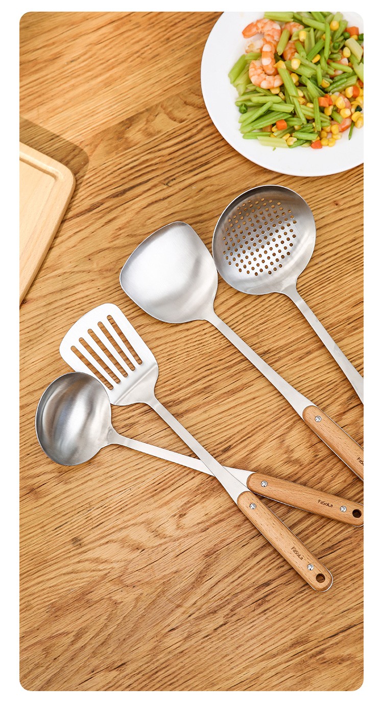 Anti-heat handle stainless steel spatula, soup spoon, strainer, cooking spatula, kitchenware set, non-stick kitchen pan, household frying spoon (frying spatula) detail image 14