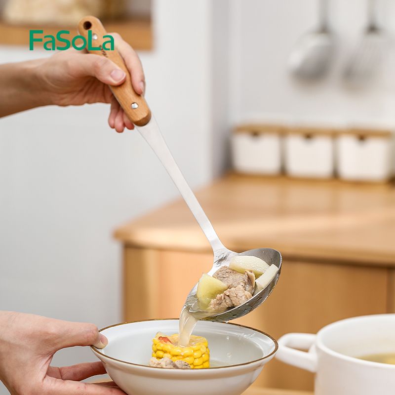 Anti-heat handle stainless steel spatula, soup spoon, strainer, cooking spatula, kitchenware set, non-stick kitchen pans, household woks (soup spoons) details Picture