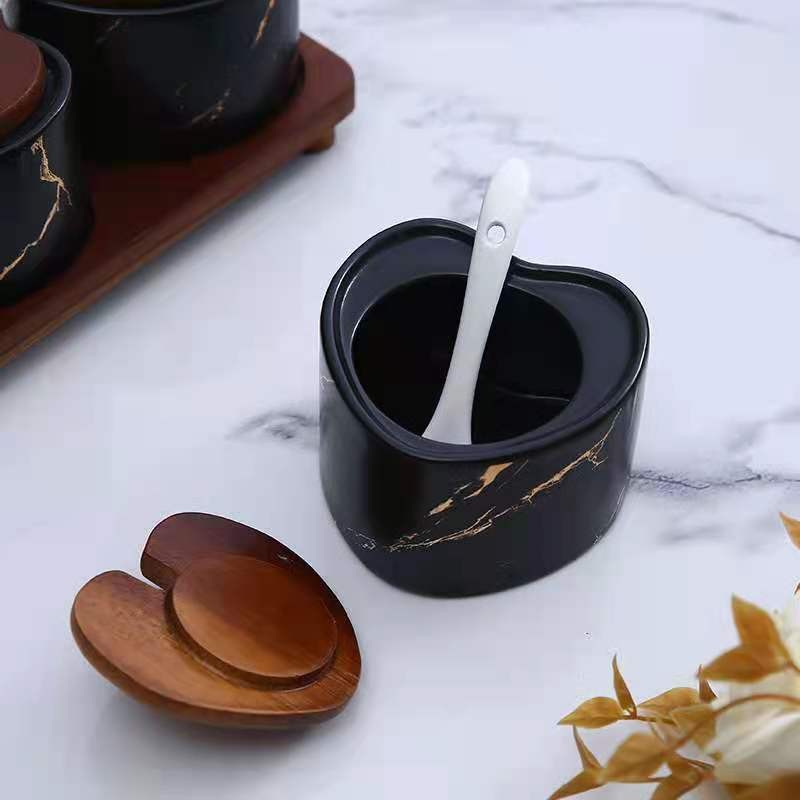 Ceramic seasoning jar with spoon set, household seasoning box, kitchen creative seasoning set, combination rack, seasoning condiment jar detail image 8