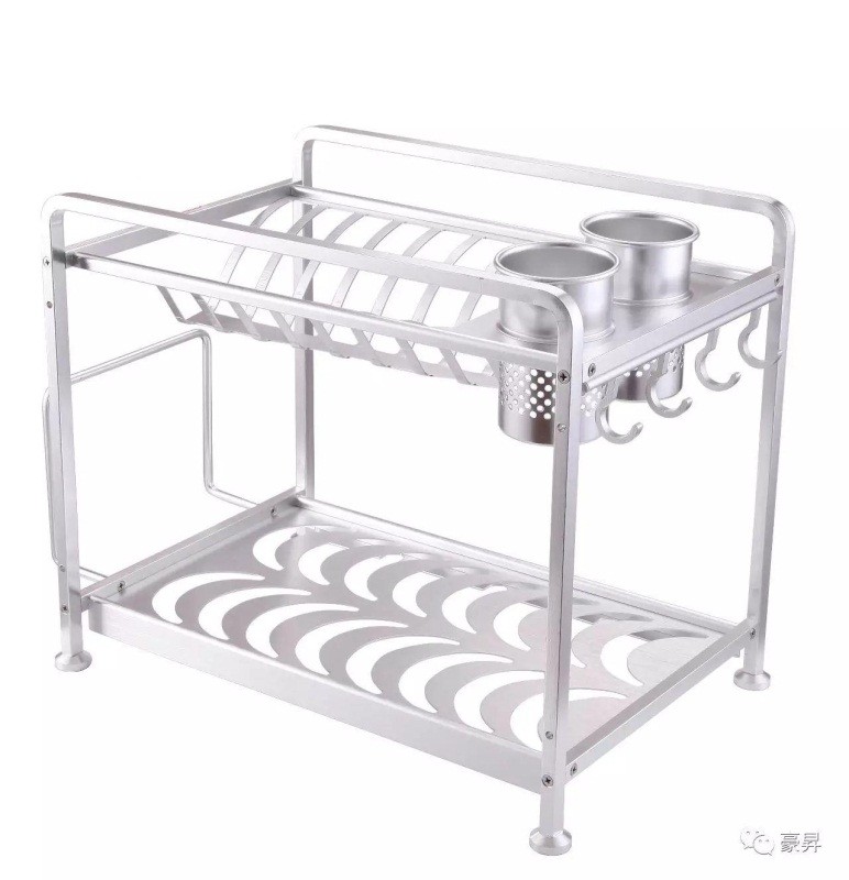 W1002 Space Aluminum double-layer dish rack in silver detail image 1