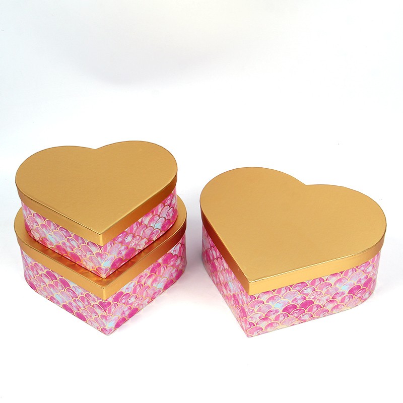 烫金心形礼盒三件套鱼鳞纹爱心盒心形花盒鲜花礼品盒伴手礼盒批发详情图5