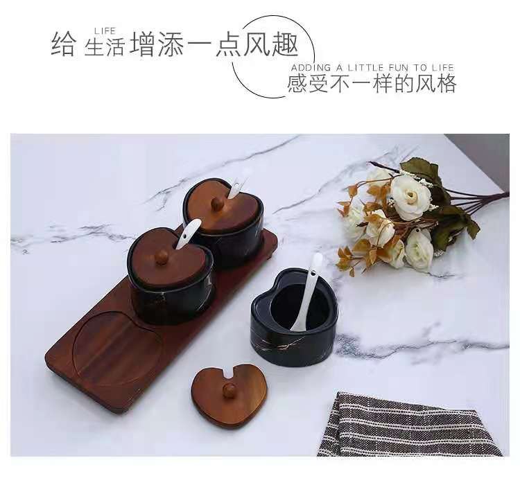 Ceramic seasoning jar with spoon set, household seasoning box, kitchen creative seasoning set, combination rack, seasoning condiment jar detail image 4