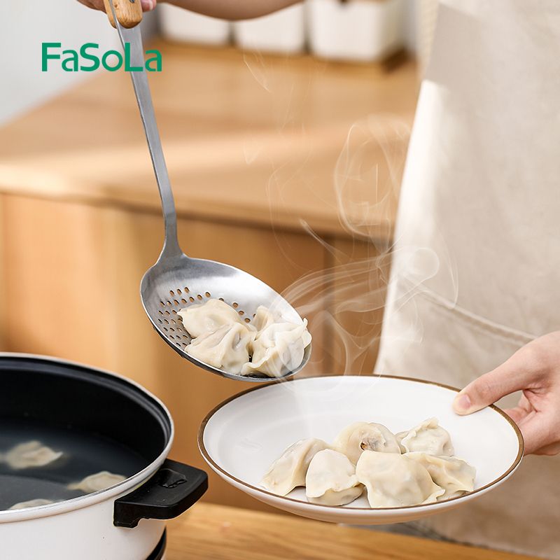 Anti-heat handle stainless steel spatula, soup spoon, strainer, cooking spatula, kitchenware set, kitchen non-stick pan, household frying spoon (strainer)