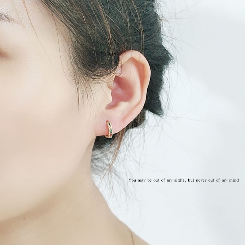 Simple circle ear buckle women's earrings 2021, trendy colorful gemstone design sense, fashionable and elegant stud earrings, cold style ear loops details Picture