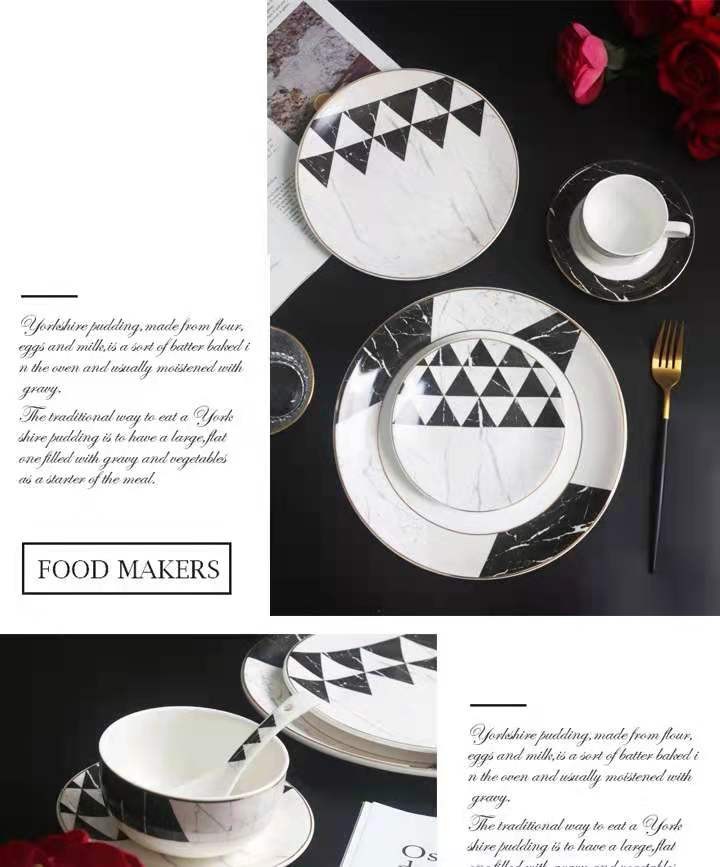 Export gold-plated marble-patterned ceramic plates, Western dining plates, spoons, bowls and tableware sets, coffee cups and plates, geometric pattern tableware detail image 4