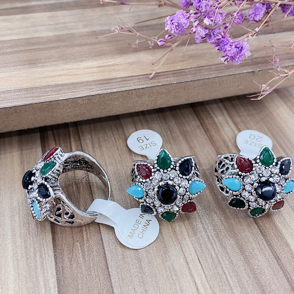 Retro ring, fashion exaggerated ring, water drop resin mixed color resin ring