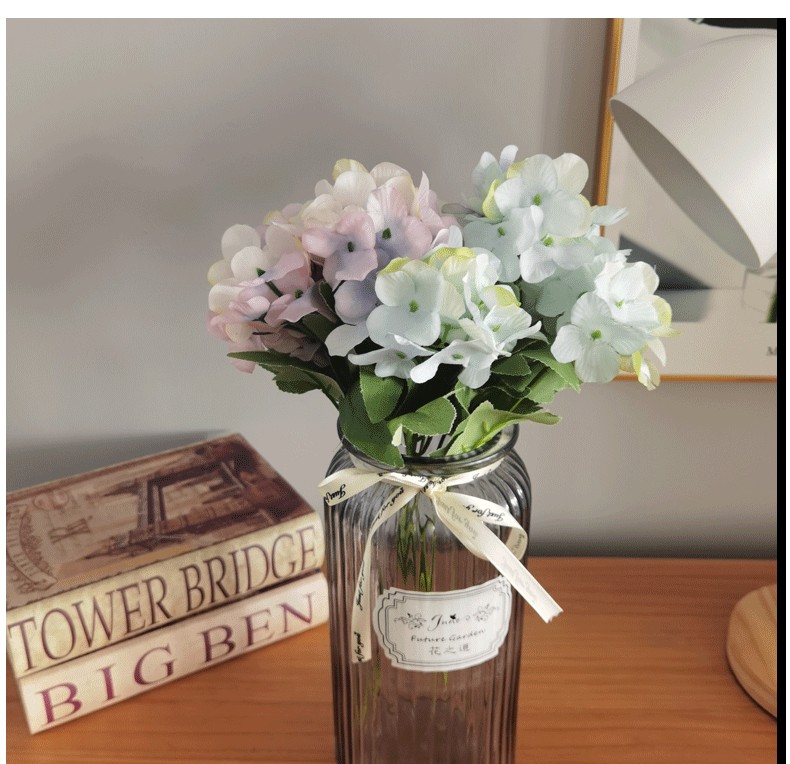 Five-headed natural style hydrangea simulation flower, Nordic style silk flower, flower arrangement handicraft, display item, beautiful Chen photography prop detail image 11