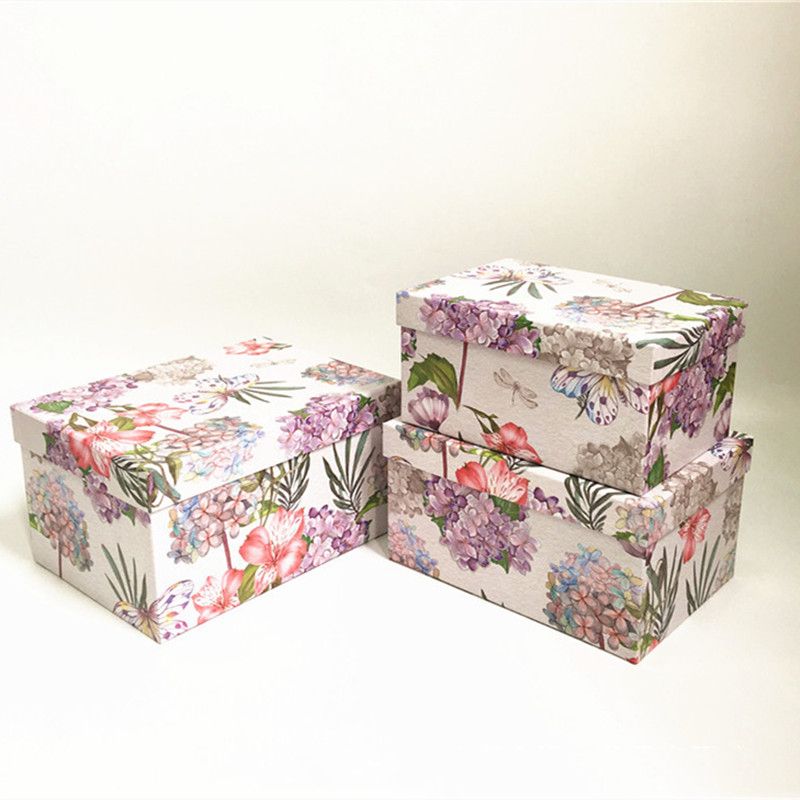  欧式长方印花礼品盒 鲜花手提盒 花盒礼盒三件套 伴手礼盒产品图