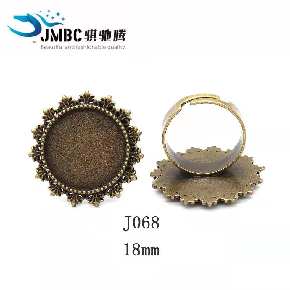 18mm圆形复古戒指 时光宝石底托 diy饰品配件开口戒指托 可调节050