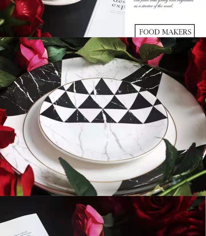 Export gold-plated marble-patterned ceramic plates, Western dining plates, spoons, bowls and tableware sets, coffee cups and plates, geometric pattern tableware detail image 10