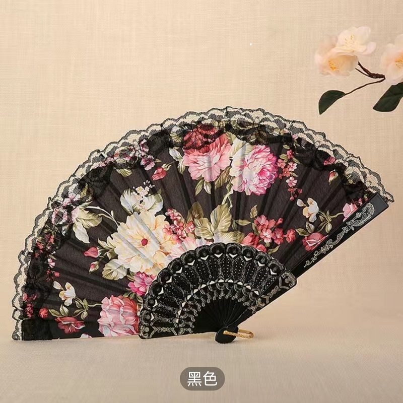 牡丹花边扇子跳舞扇喜扇蹦迪扇广场舞扇古典扇子古风扇子折扇网红扇子