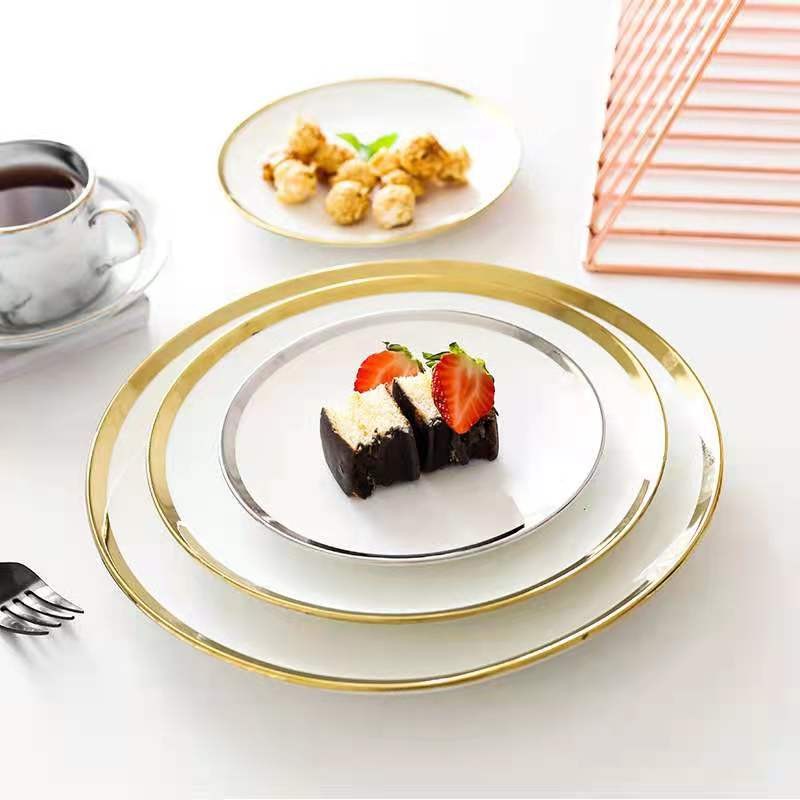 European-style simple and creative gold-edge ceramic Western-style plates, dessert cake plates, steak plates, breakfast plates, and household vegetable plates detail image 1