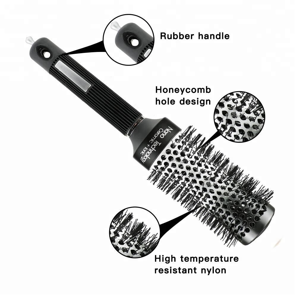 圆筒铝铜梳子女跨境磨砂质感滚梳头皮按摩梳详情5
