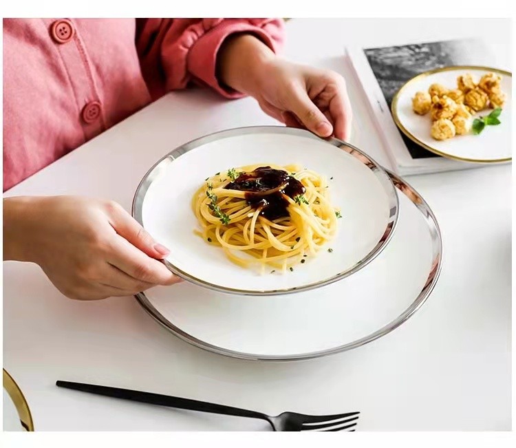 European-style simple and creative gold-edge ceramic Western-style plates, dessert cake plates, steak plates, breakfast plates, and household vegetable plates detail image 13