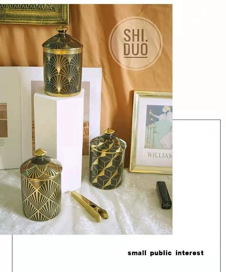 Customized LOGO pattern for the new geometric gold, silver and black ceramic storage jar cup detail image 4