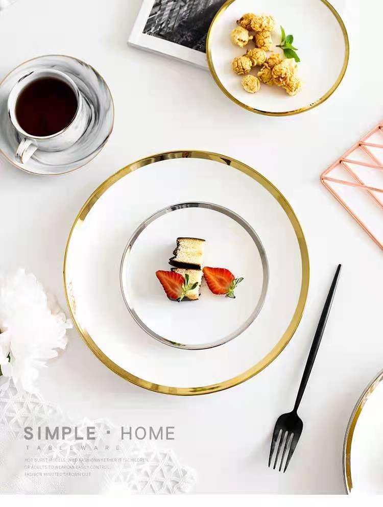 European-style simple and creative gold-edge ceramic Western-style plates, dessert cake plates, steak plates, breakfast plates, and household vegetable plates detail image 11