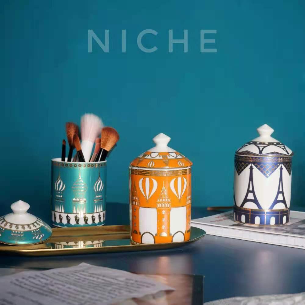 Customized logo patterns for new architectural aromatherapy candle ceramic candle cups detail image 2
