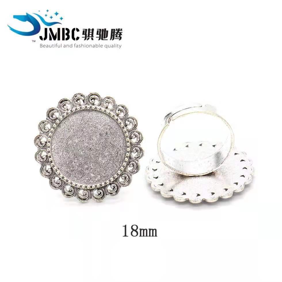 18mm圆形复古戒指 时光宝石底托 diy饰品配件开口戒指托 可调节050