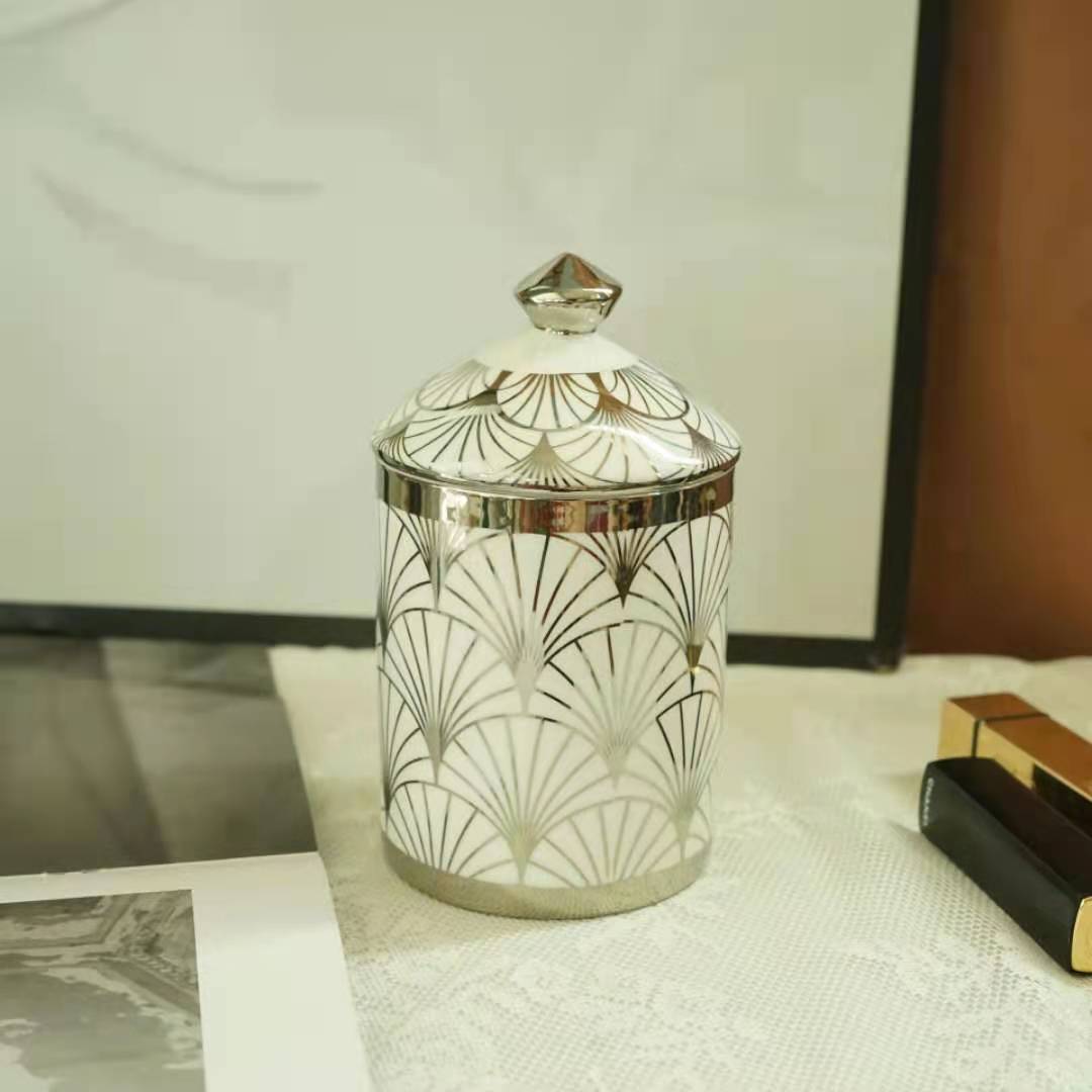 Customized LOGO pattern for the new geometric gold, silver and black ceramic storage jar cup Item Picture
