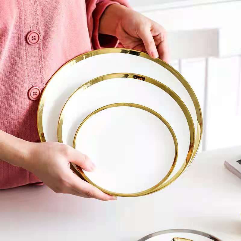 European-style simple and creative gold-edge ceramic Western-style plates, dessert cake plates, steak plates, breakfast plates, and household vegetable plates detail image 3