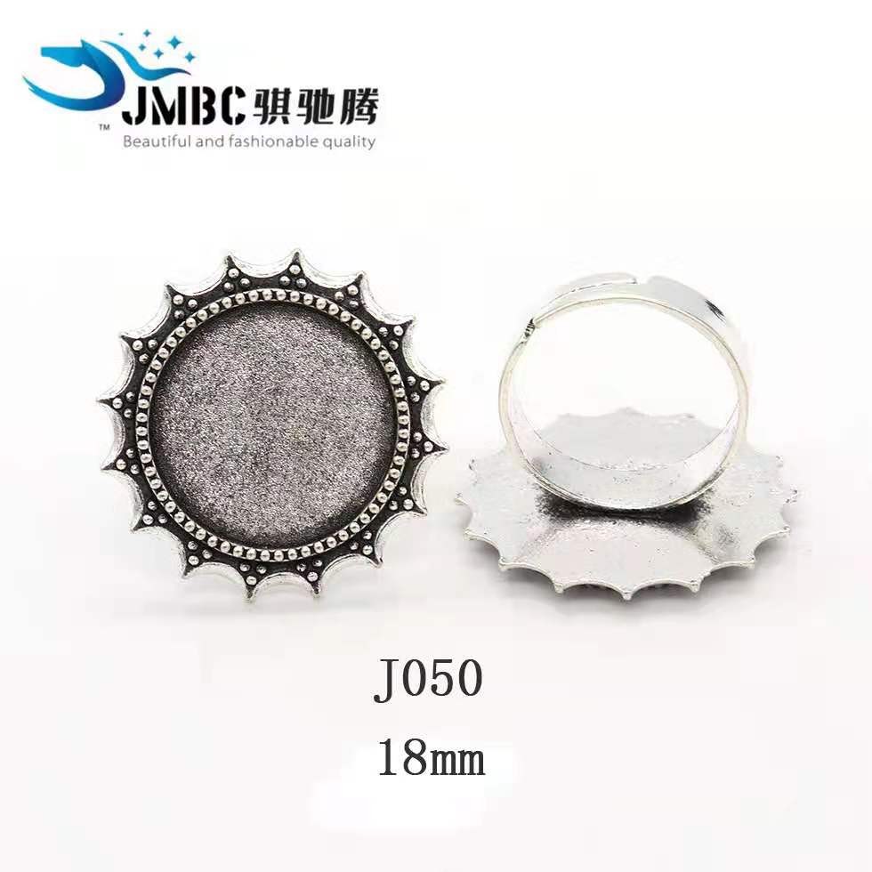 18mm圆形复古戒指 时光宝石底托 diy饰品配件开口戒指托 可调节050