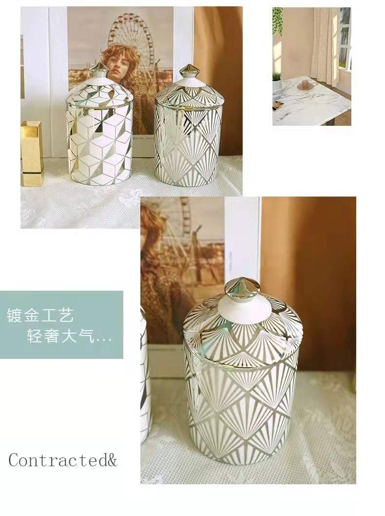Customized LOGO pattern for the new geometric gold, silver and black ceramic storage jar cup detail image 7