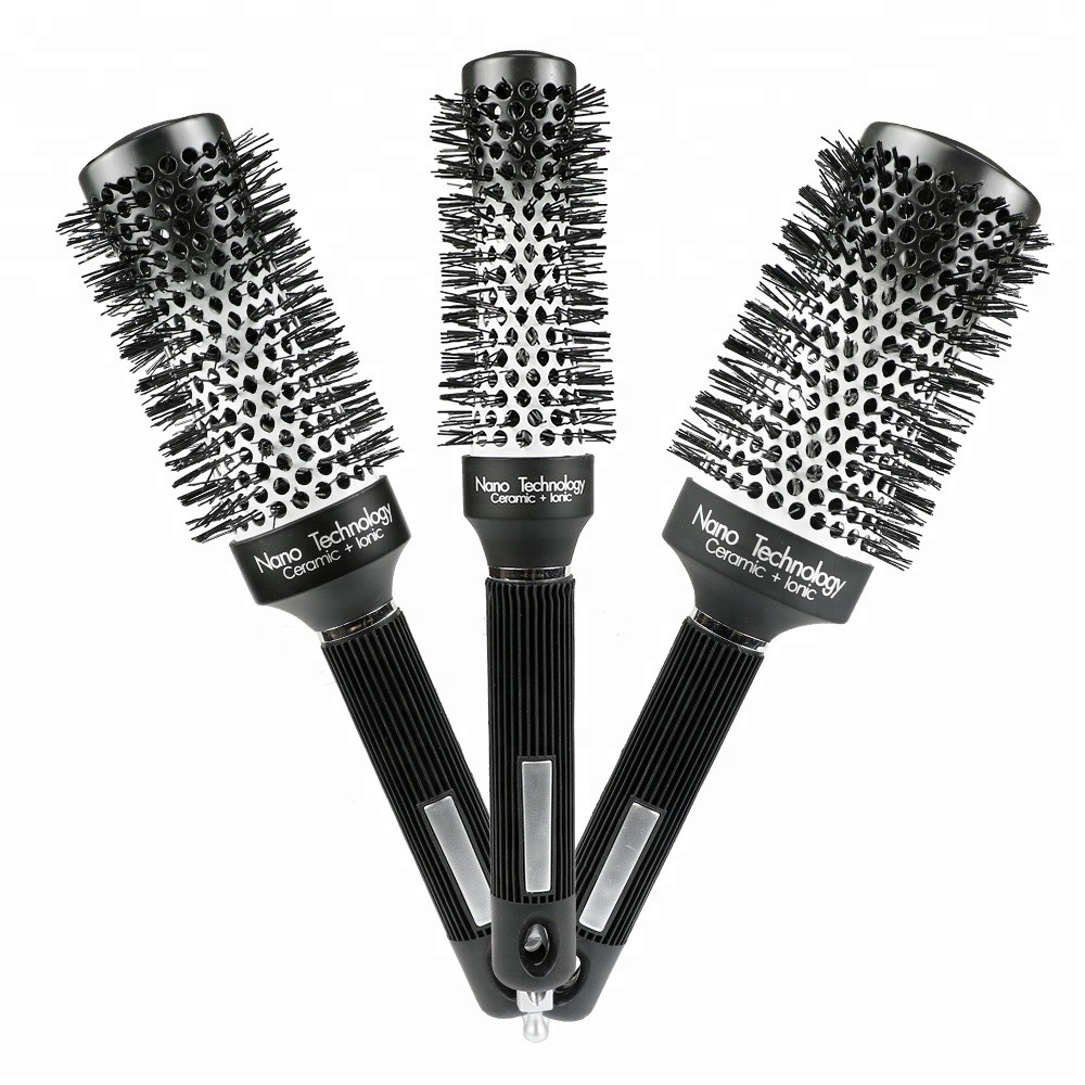 圆筒铝铜梳子女跨境磨砂质感滚梳头皮按摩梳详情1