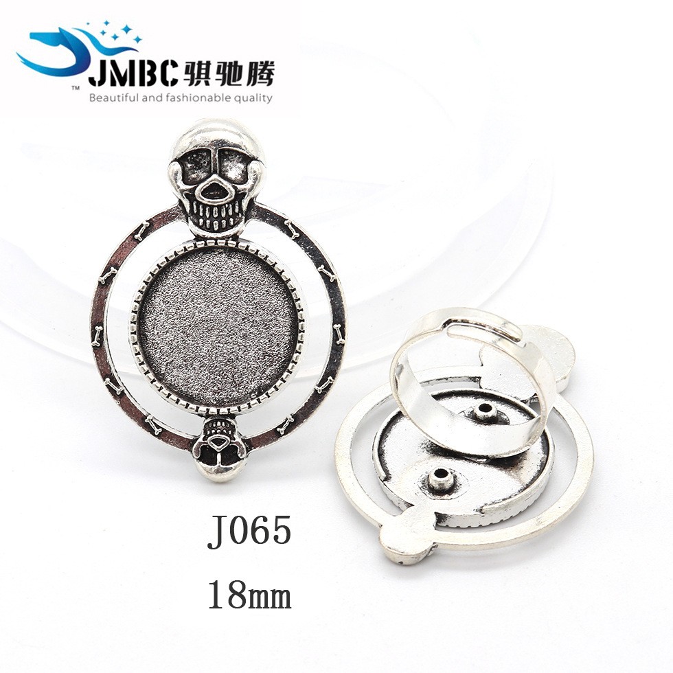 18mm圆形复古戒指 时光宝石底托 diy饰品配件开口戒指托 可调节050