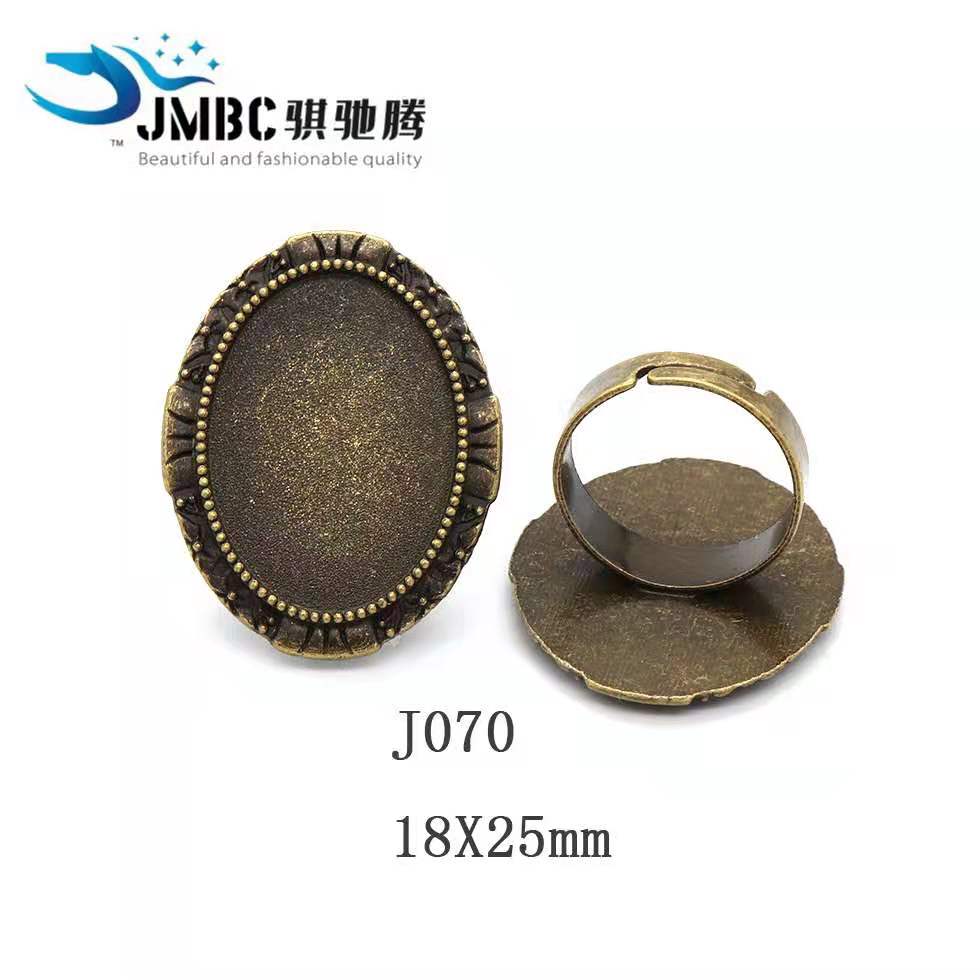 18mm圆形复古戒指 时光宝石底托 diy饰品配件开口戒指托 可调节050