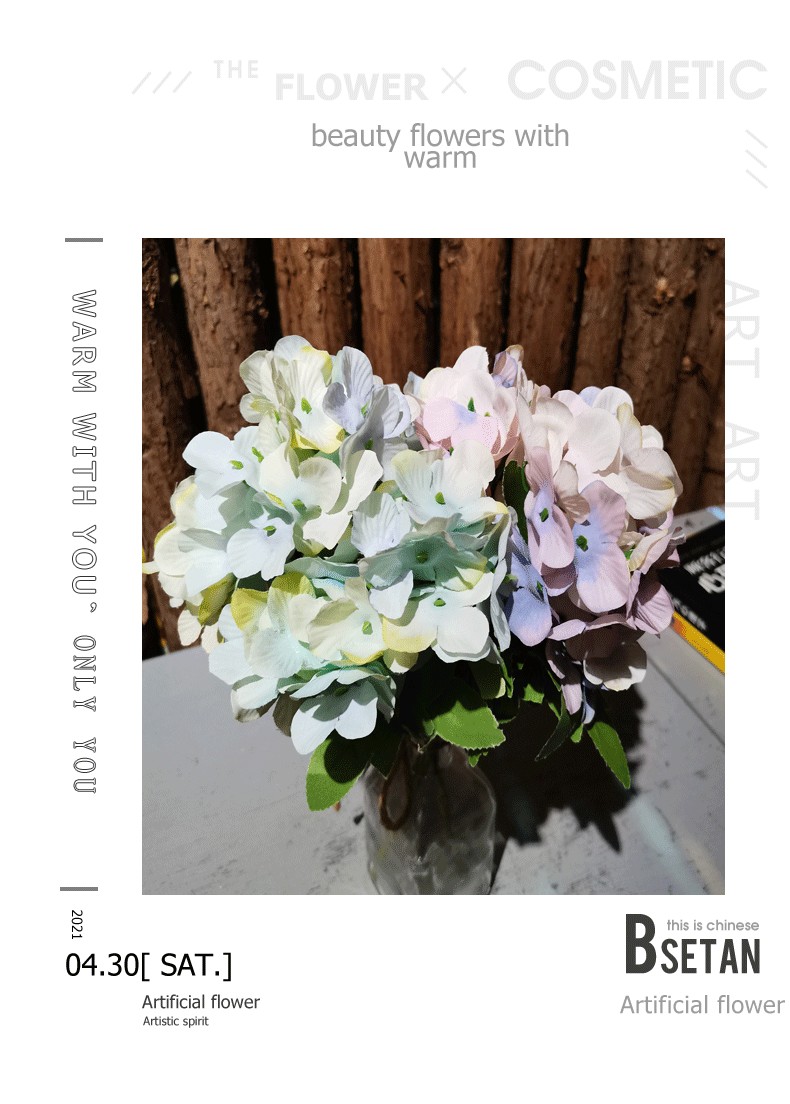 Five-headed natural style hydrangea simulation flower, Nordic style silk flower, flower arrangement handicraft, display item, beautiful Chen photography prop detail image 7