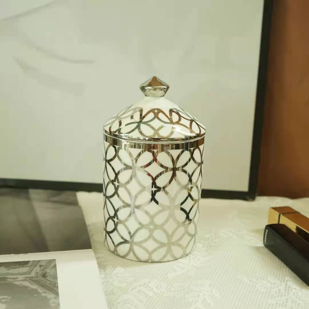 Customized LOGO pattern for the new geometric gold, silver and black ceramic storage jar cup Specification image