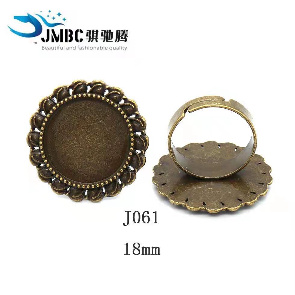 18mm圆形复古戒指 时光宝石底托 diy饰品配件开口戒指托 可调节050