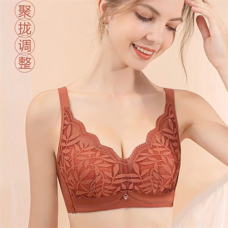 优雅蕾丝网纱文胸女舒适无钢圈内衣聚拢收副乳调整型胸罩14