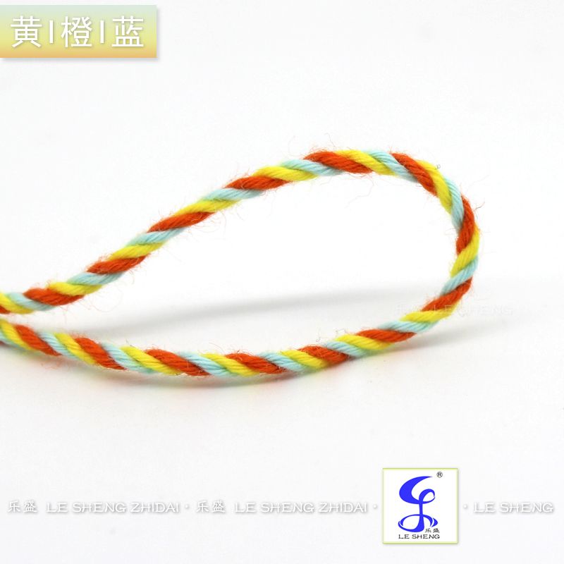 1.5 Yellow, Orange And Blue Three-Color Mixed Three-Strand Rope Color Environmental Protection Pure Cotton Decorative Rope Process Rope Braided Rope details Picture