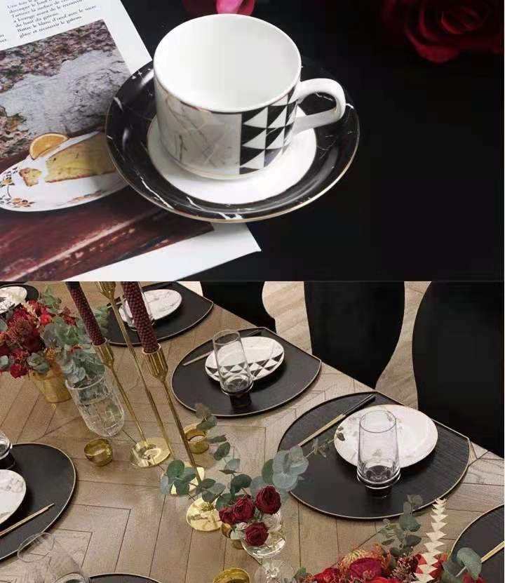 Export gold-plated marble-patterned ceramic plates, Western dining plates, spoons, bowls and tableware sets, coffee cups and plates, geometric pattern tableware detail image 8