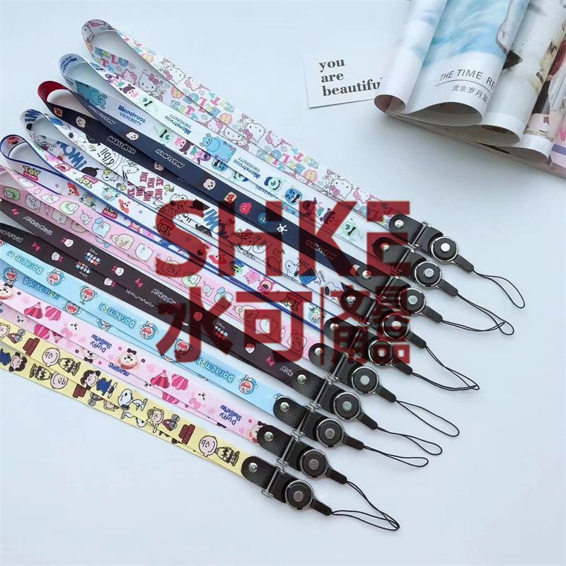 2CM萌仔卡通彩绘手机壳挂脖绳挂饰手机链旋转挂绳工作牌可拆卸钥匙扣手机绳