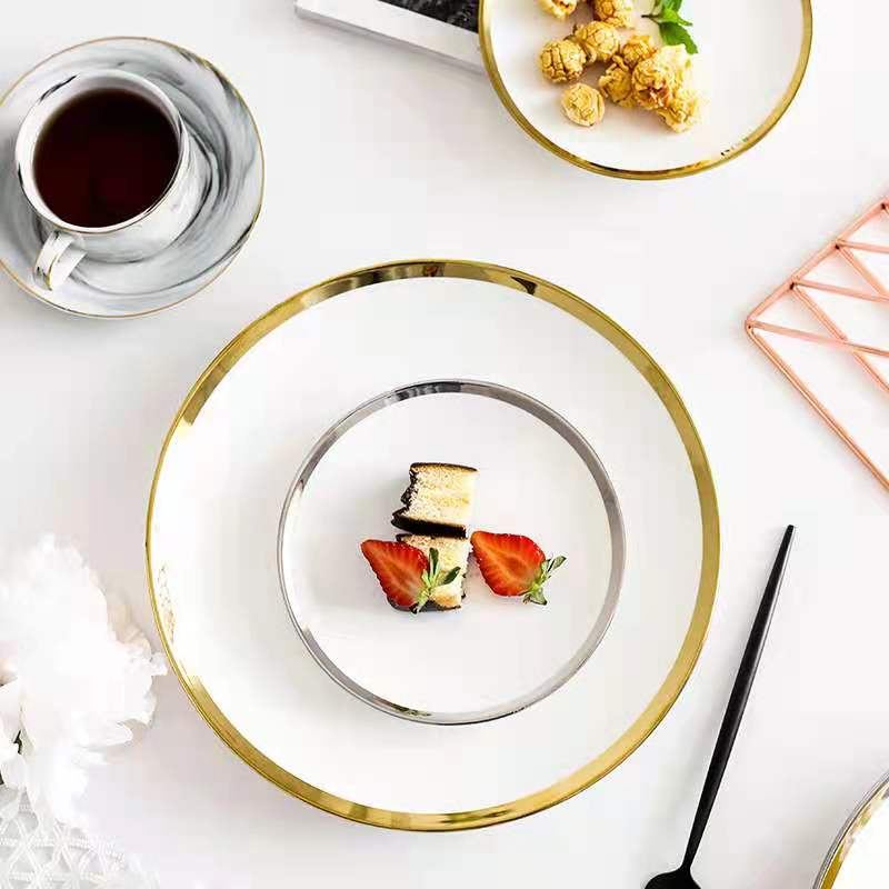 European-style simple and creative gold-edge ceramic Western-style plates, dessert cake plates, steak plates, breakfast plates, and household vegetable plates