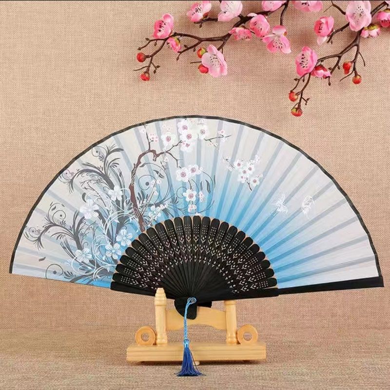 汉服扇子日式扇子古典折扇古风扇子旗袍扇子仿真丝扇舞蹈扇二青扇产品图