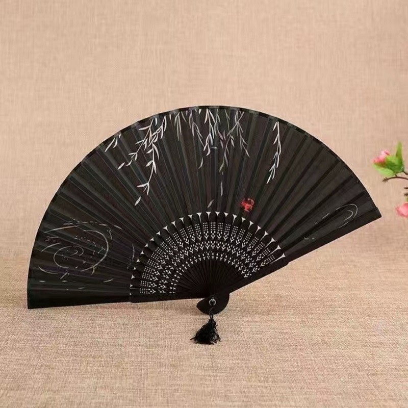 汉服扇子日式扇子古典折扇古风扇子旗袍扇子仿真丝扇舞蹈扇二青扇详情图1