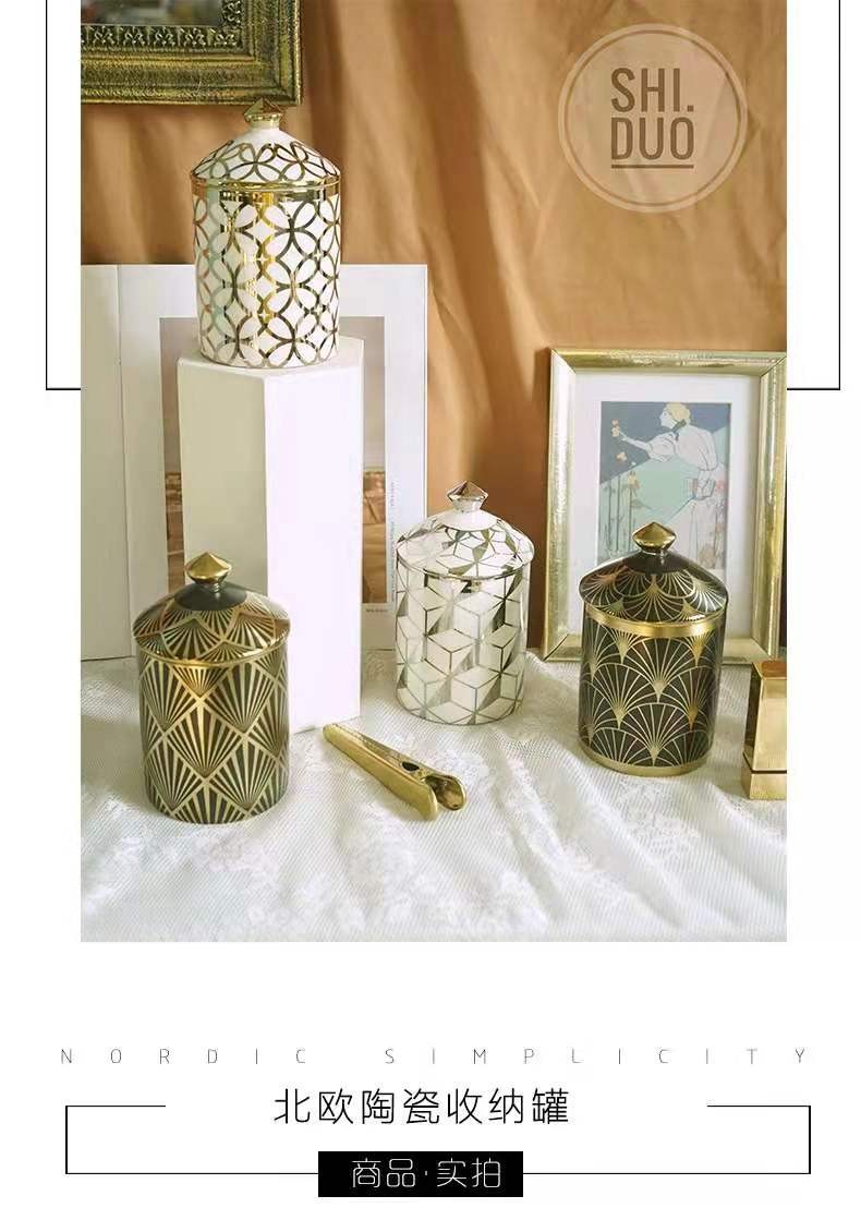 Customized LOGO pattern for the new geometric gold, silver and black ceramic storage jar cup detail image 6
