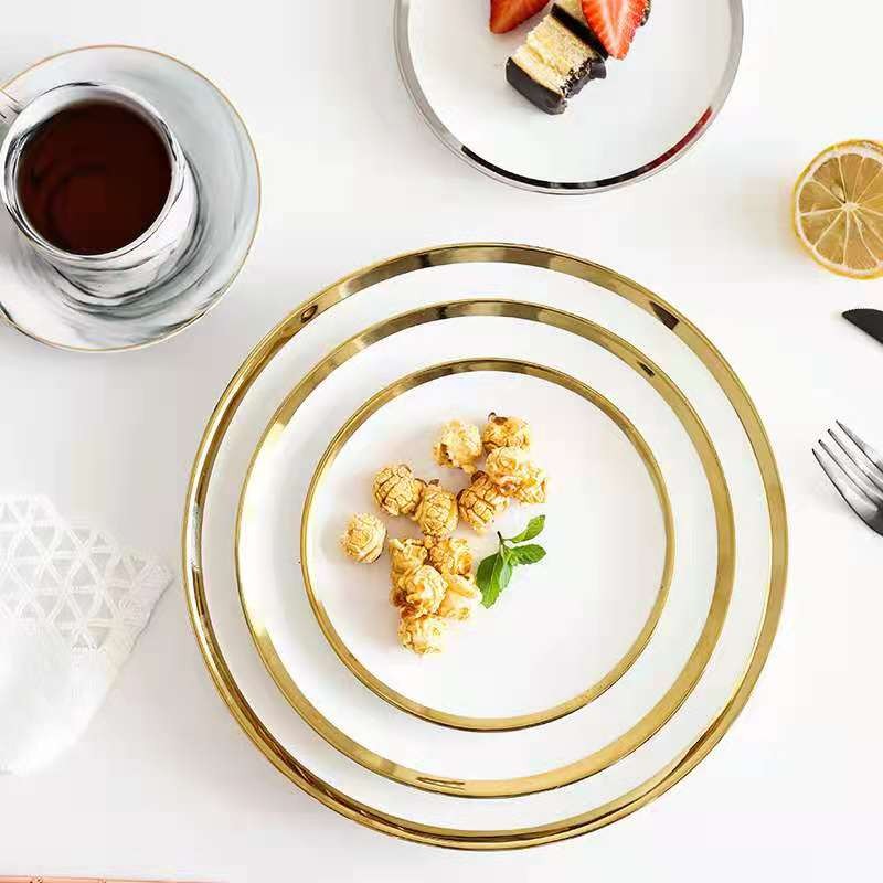 European-style simple and creative gold-edge ceramic Western-style plates, dessert cake plates, steak plates, breakfast plates, and household vegetable plates detail image 8