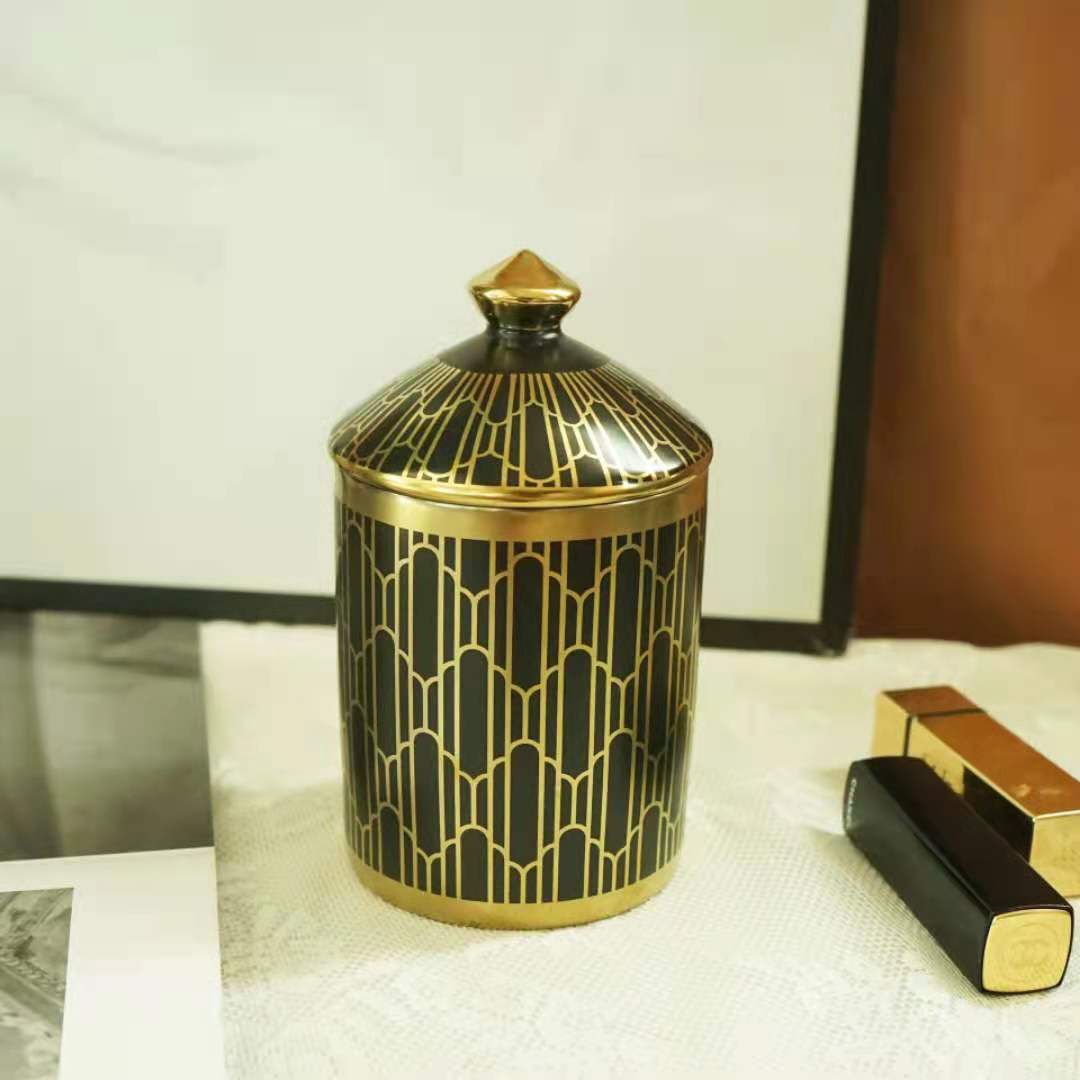 Customized LOGO pattern for the new geometric gold, silver and black ceramic storage jar cup details Picture