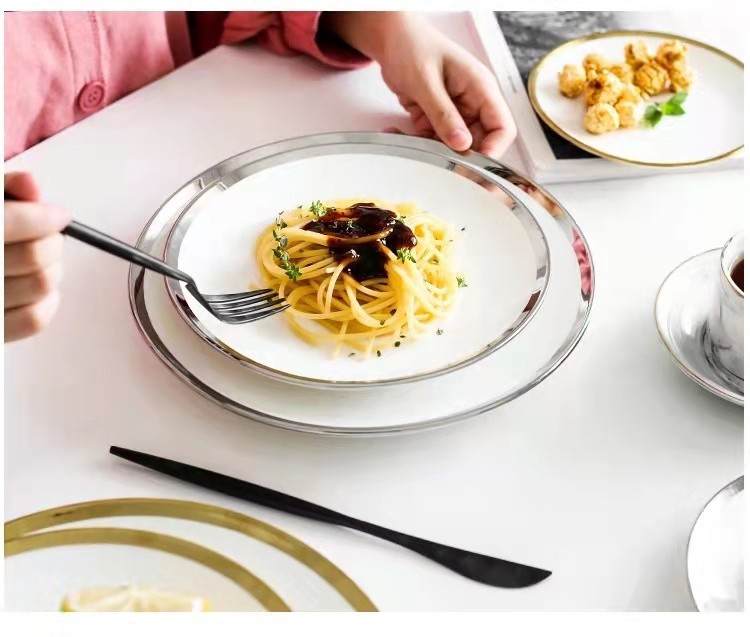European-style simple and creative gold-edge ceramic Western-style plates, dessert cake plates, steak plates, breakfast plates, and household vegetable plates detail image 10