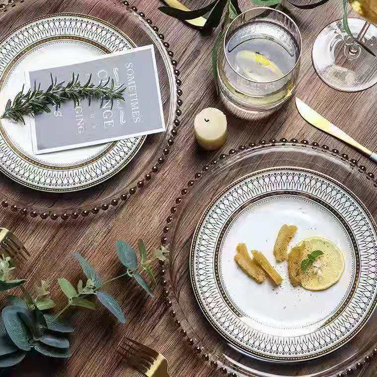 European-style glass beaded gold-plated Western-style plates, steak plates, salad plates, custom-made decorative plating and base plates for Western banquets Specification image