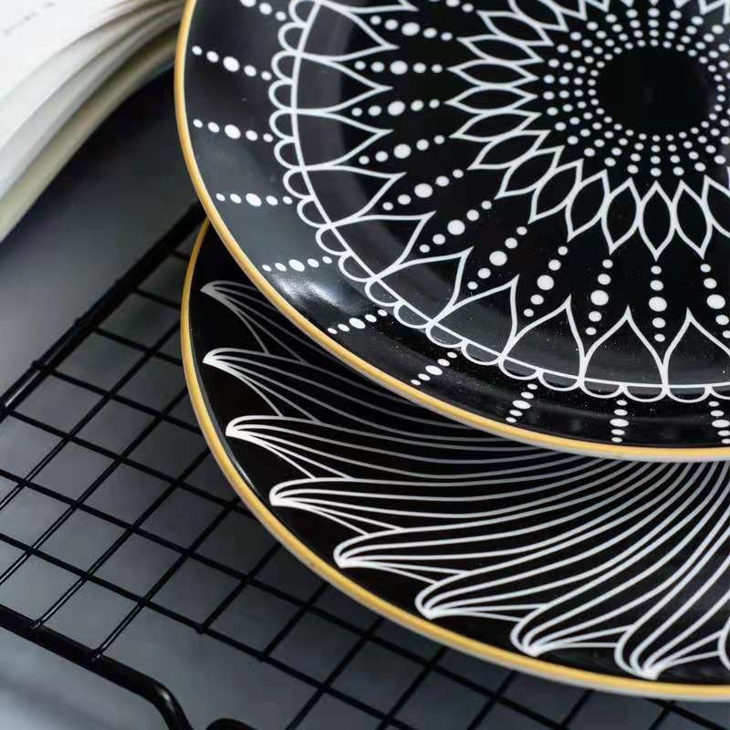 Customized new creative geometric pattern Nordic pasta round plates, fruit plates, cake plates, dinner plates and Western steak plates detail image 6
