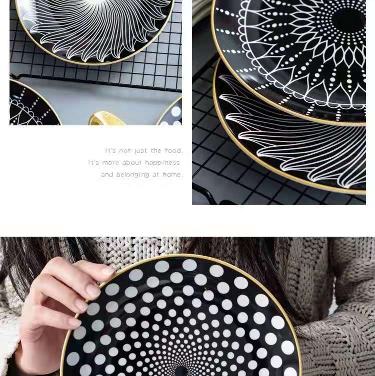 Customized new creative geometric pattern Nordic pasta round plates, fruit plates, cake plates, dinner plates and Western steak plates detail image 12