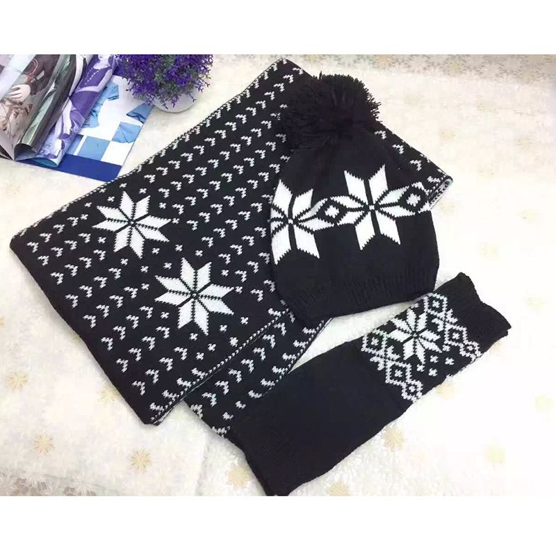 Jane Eyre Siyuan Autumn and Winter New Collection: Women's woolen knitted hat, scarf, gloves, three-piece set, earmuffs, headwear, snowflake Christmas set