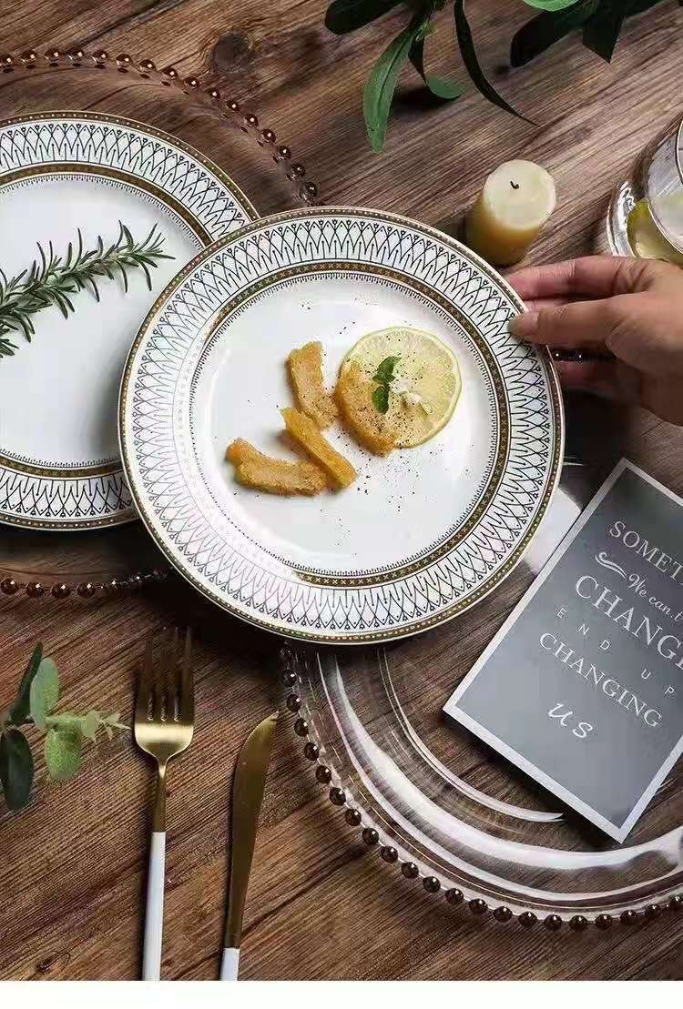 European-style glass beaded gold-plated Western-style plates, steak plates, salad plates, custom-made decorative plating and base plates for Western banquets detail image 7