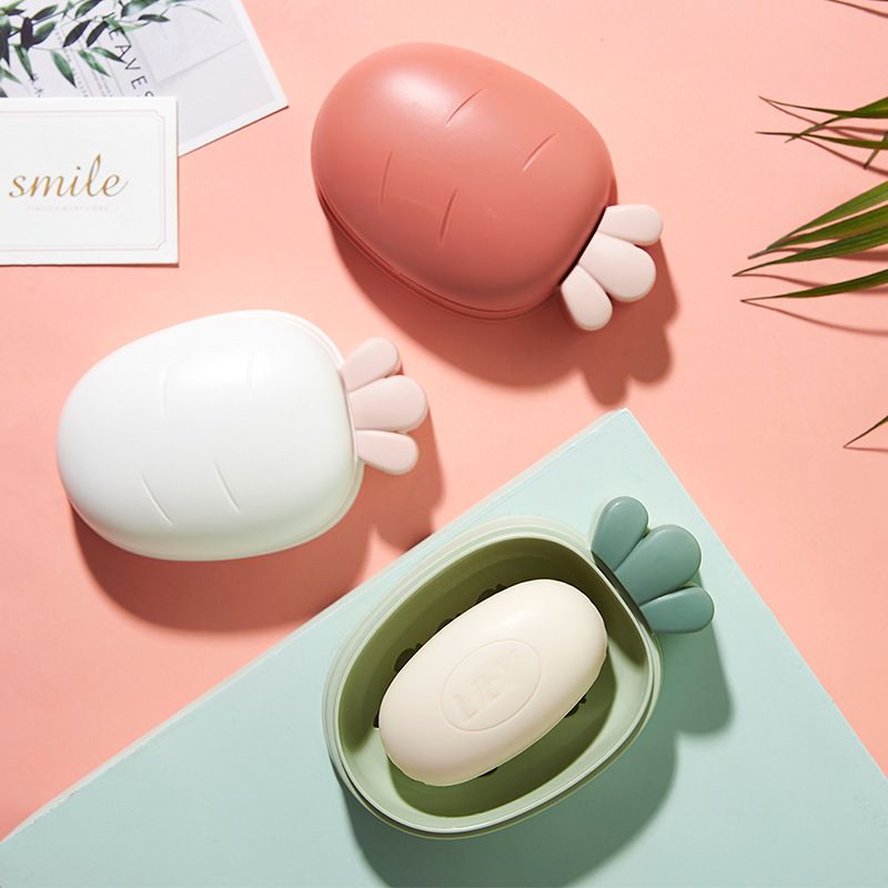 Personalized double-layer draining soap box for home bathroom with a lid, carrot soap box full figure